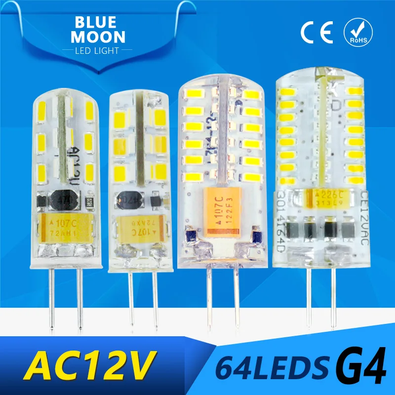 

AC DC 12v LED G4 3014 2835SMD 24LEDs 2w 48LEDs 3w  LED Corn Light Bulb Droplight Chandelier  Spotlight White/Warm white Lamp