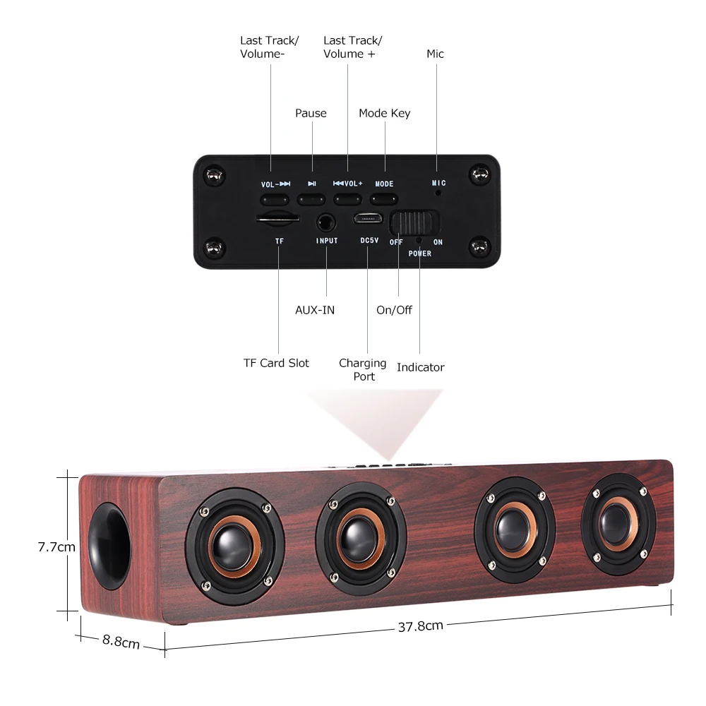 Портативный hifi деревянный Bluetooth динамик 3000 мАч 4 динамика s Shock Bass громкий динамик Surppot TF карта AUX для тв мобильных телефонов ПК