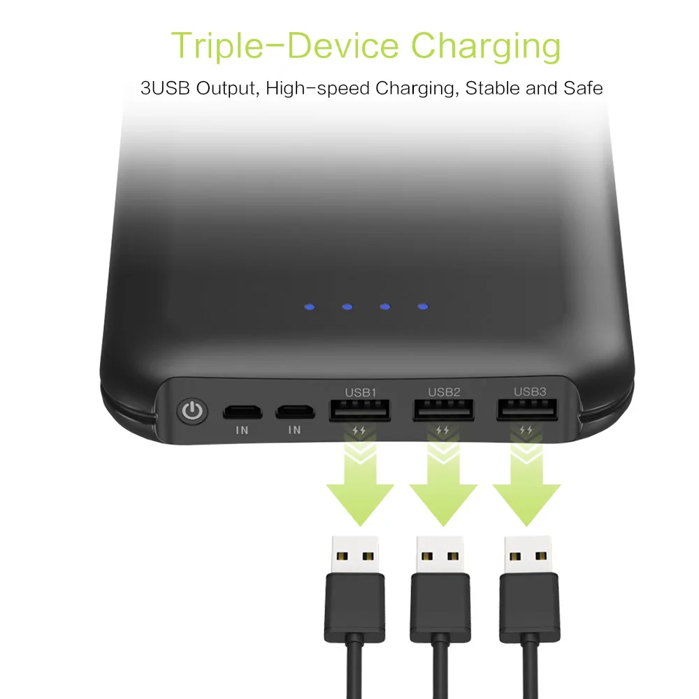  ALLPOWERS External Battery Pack High Capacity Triple USB Output Quick Charge for iPhone 7 8 11 Pro 