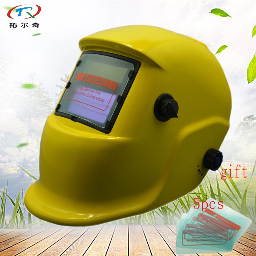 

yellow Auto Darkening Welding Helmet Solar Power inner battery grinding control Welding mask factory low price HS05(2200DE)W