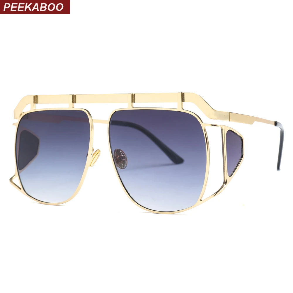 

Peekaboo big square oversized sunglasses with side shields 2019 metal frame women vintage sun glasses male gold uv400