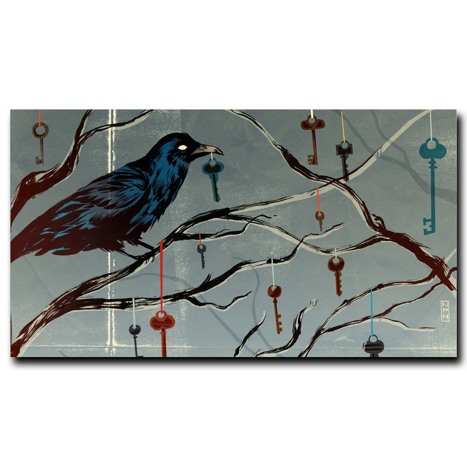 Spooky Pohon Hewan Menggambar Burung Gagak Karya Seni Art Silk