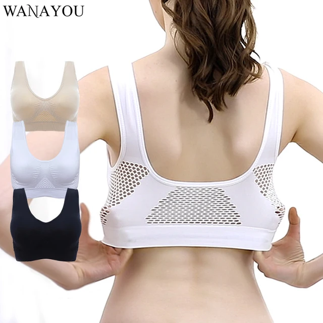 WANAYOU-Sujetador deportivo transpirable para mujer, Sujetador deportivo acolchado ahuecado, S-2XL, XXXL, de talla grande, para gimnasio, correr, Fitness, Yoga WANAYOU-Sujetador deportivo transpirable para mujer, Sujetador deportivo acolchado ahuecado, S-2XL, XXXL, de talla grande, para gimnasio, correr, Fitness, Yoga