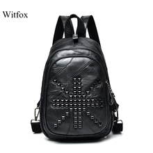 Hip-pop rivet backpack for women travel bag package collage book shell sheepskin leather casual patchwork female 's chest bag