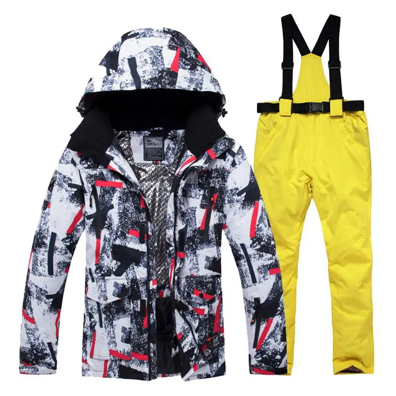 Куртка+ ремень брюки наборы для мужчин зимний костюм Спорт на открытом воздухе одежда Сноубординг наборы водонепроницаемый ветрозащитный зимний костюм Лыжная одежда - Цвет: Pic Jacket and pant