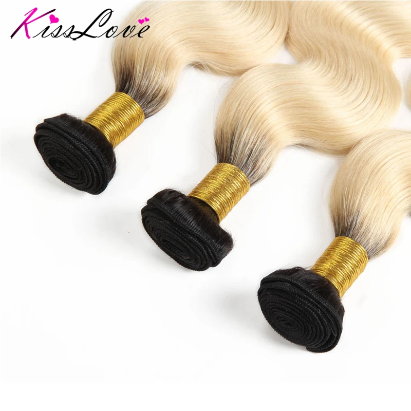 Kiss Love Ombre Bundles with Closure Malaysia Body Wave Hair 1B 613 Color Human Hair 4 Pieces Bundles 100% Human Extension