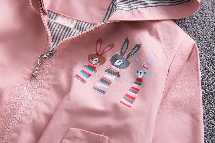 Fanfiluca  Autumn Baby Girls Coat Spring Children Outwear For Fashion Girls Zip Hooded Cartoon Rabbit Sport Coats For 3T Kids00014