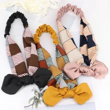 

The new hot spring and summer gentle temperament bow ribbon simple purple plaid color matching wide-brimmed headband Korean hair