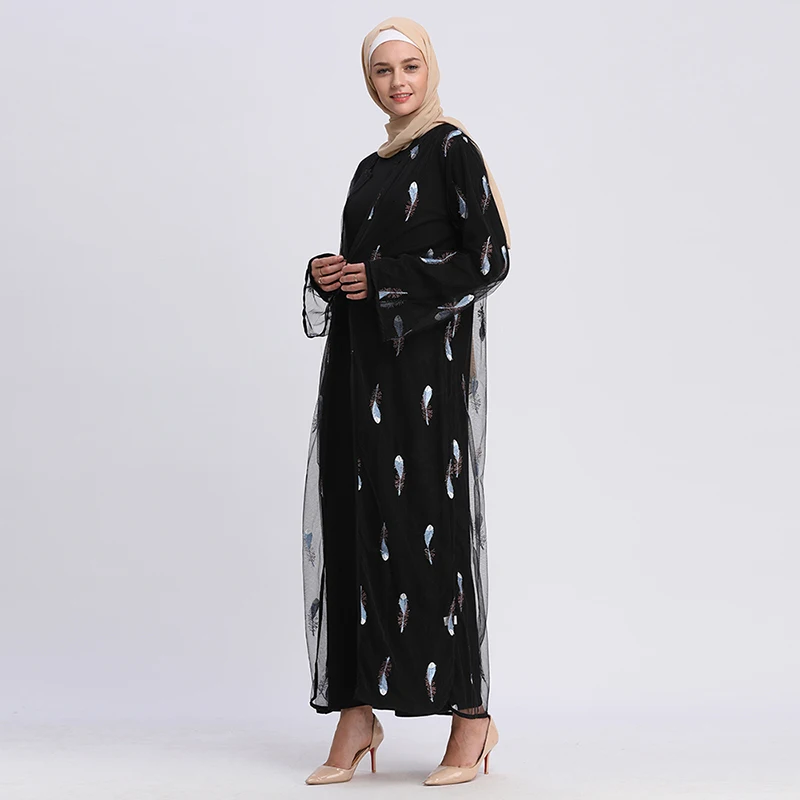 Buytize черные сетки с вышивкой перо креп Бохо плюс размер abaya Дубайский
