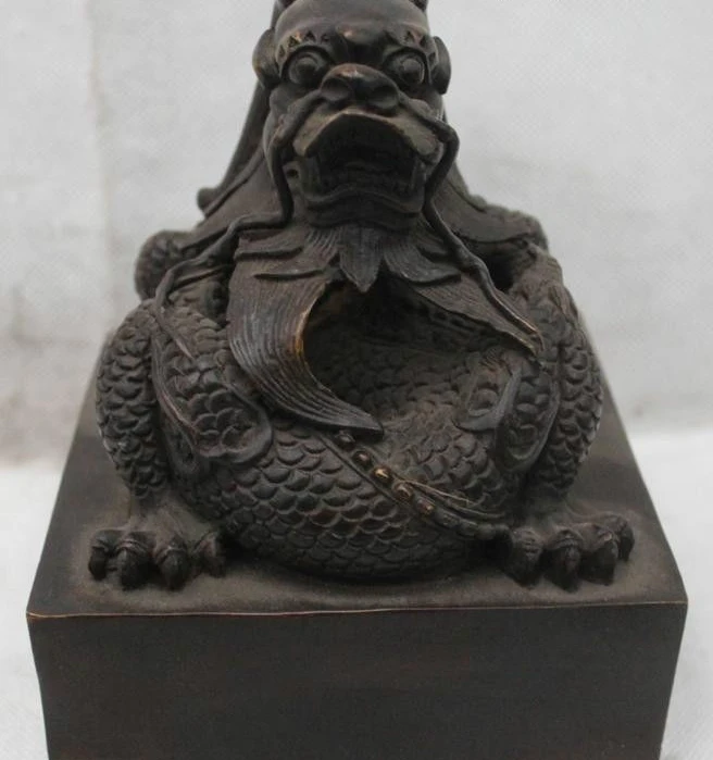 

6"Old Chinese Bronze Dragon Beast Dynasty imperial Seal Stamp Signet Statue