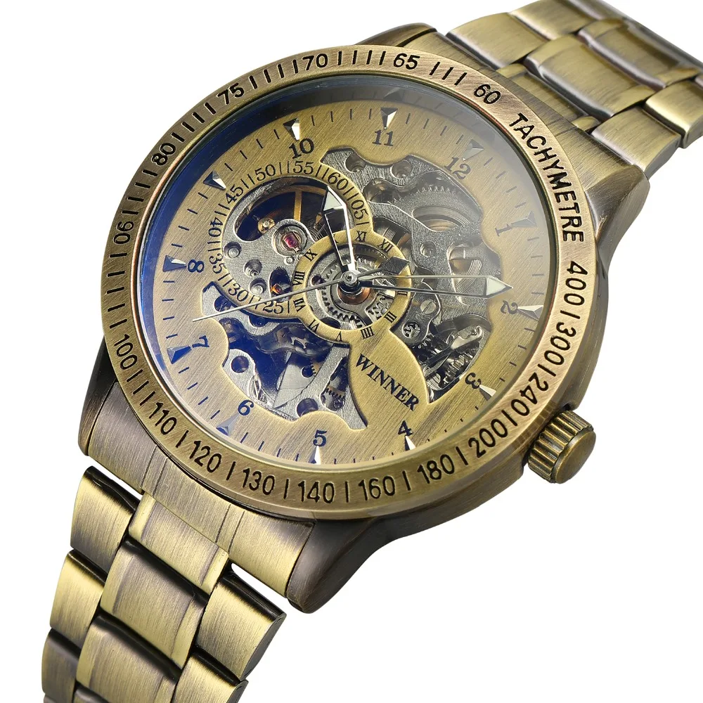 Winner мужские часы с изображением скелета автоматические механические золотистые часы-скелетоны винтажные мужские часы s псевдо антикварные часы лучший бренд класса люкс