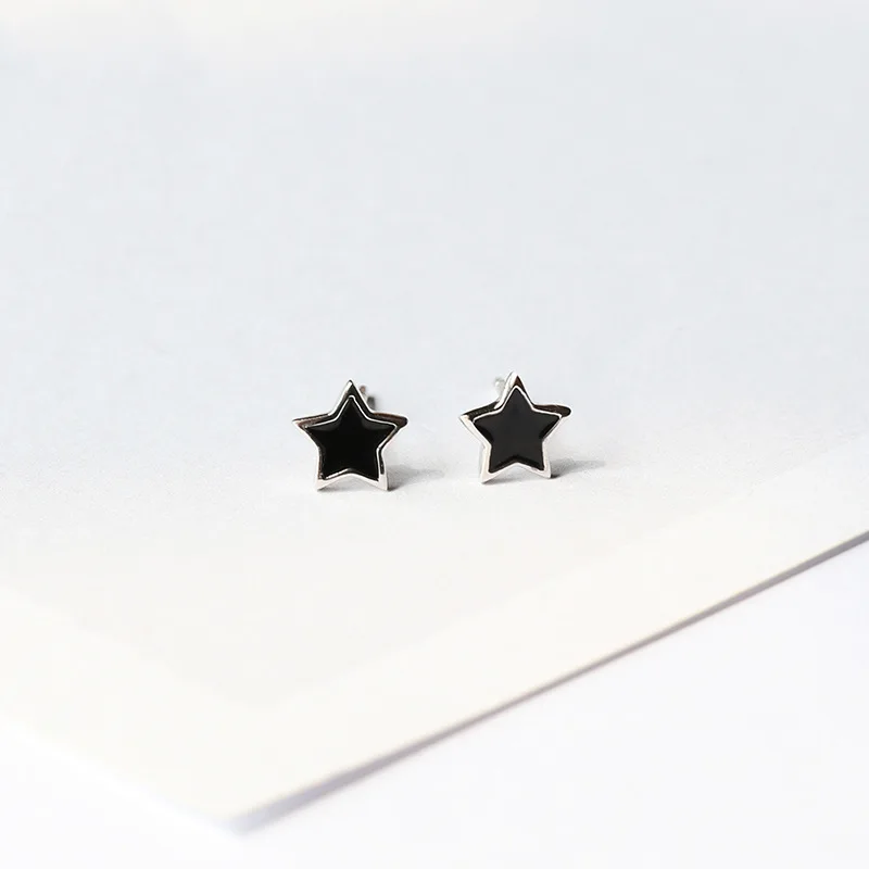 Bijoux модные 925 пробы серебряные черные звезды серьги гвоздики для девушки подарок для женщин красивые ювелирные изделия
