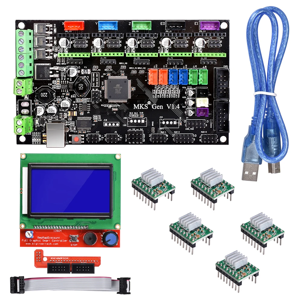 MKS Gen V1.4 плата управления 3d принтер контроллер материнская плата RepRap Ramps 1,4 Mega 2560 R3 TMC2130/TMC2208/A4988/DRV8825/TMC2100