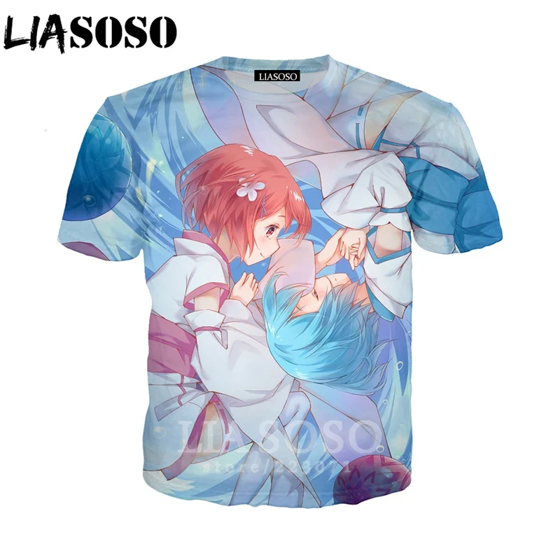 

LIASOSO 2019 Summer New Men Women 3D Print Anime Re Zero Short sleeve T shirt Fashion Sweatshirt Top Harajuku Pullover B010-03