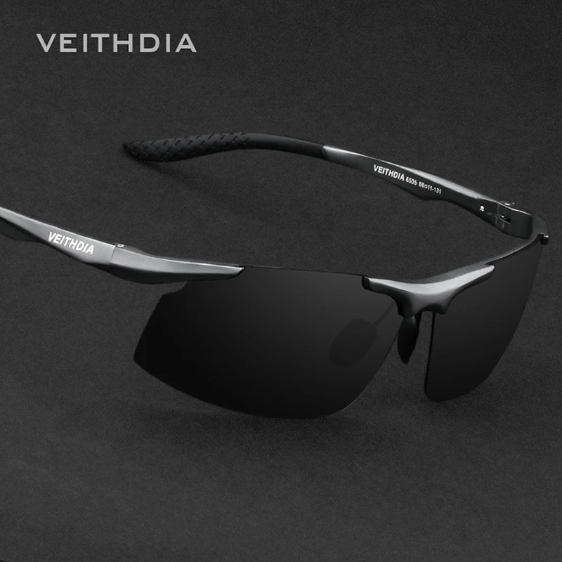 Polarized Sunglasses Sports Sunglasses Semi Rimless Sunglasses VEITHDIA Men Sunglasses Aluminum Magnesium Polarized UV400 Lens Rimless Driving Fishing Sun Glasses Sports Eyewear For Male 6535