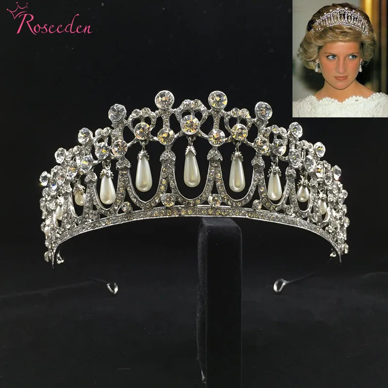 Классическая корона принцессы Дианы с кристаллами и жемчугом, свадебная тиара, аксессуары для волос, ювелирные изделия RE3049