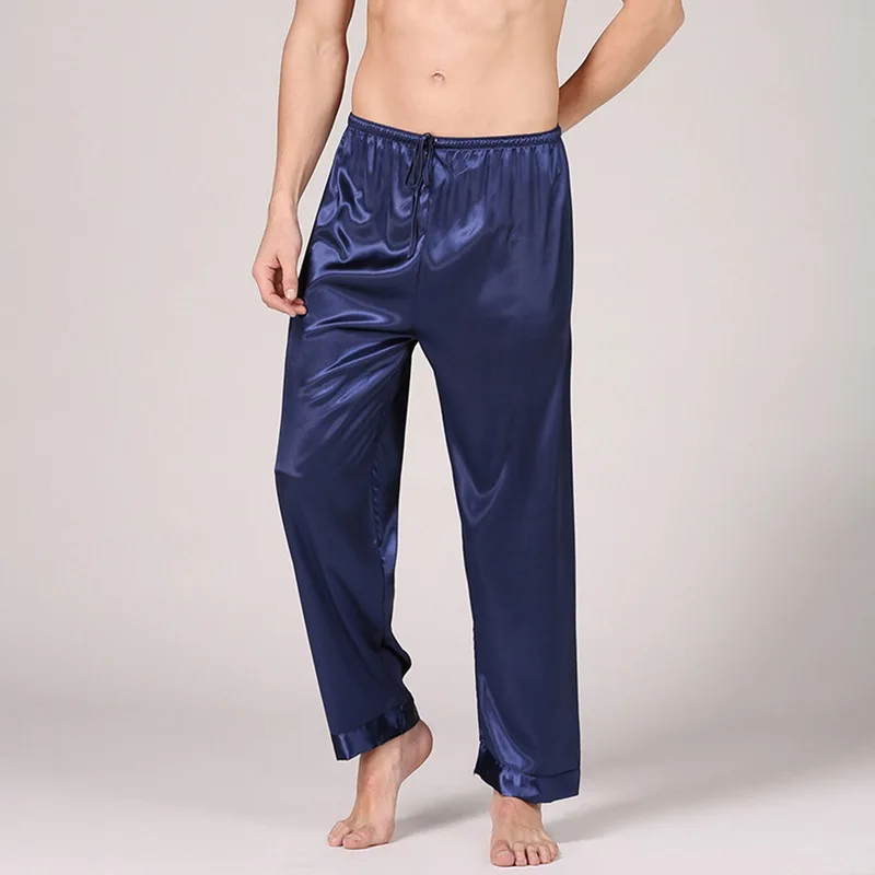 2019 летние мужские Пижамные штаны, однотонные мягкие атласные шарфы, пижамные штаны, мужская повседневная свободная Пижама, домашняя