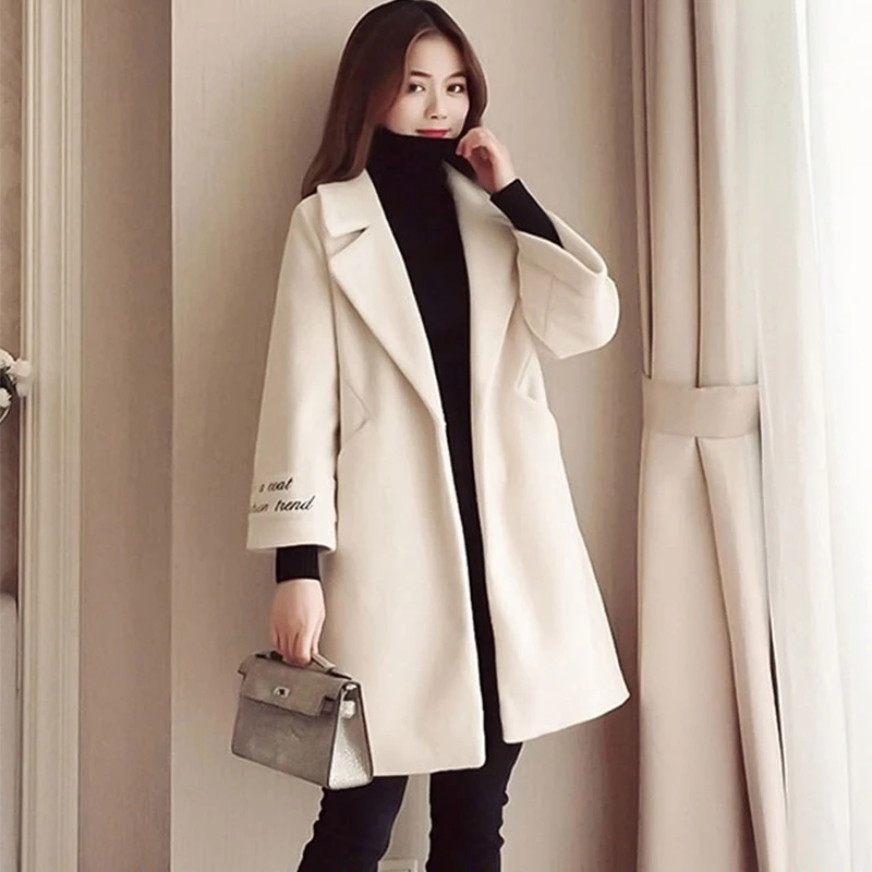 Wool Blend Coat Women Long Sleeve Turn-down Collar Outwear Jacket Casual Autumn Winter Elegant Overcoat Pink Camel Coat