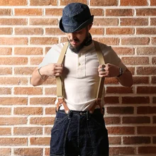 BRONSON Henley T-Shirt OLD TIME Mens Cotton Shirt Men Short Sleeve Thread Tee Slim Fit Tops Casual Vintage Clothes Solid Color