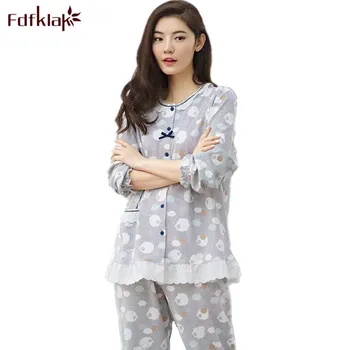 

Fdfklak Women Pyjama Set Spring Autumn Long Sleeve Lace Flower Ladies Pajamas Pyjama Femme Coton Pijama Mujer Sleepwear SetsQ608
