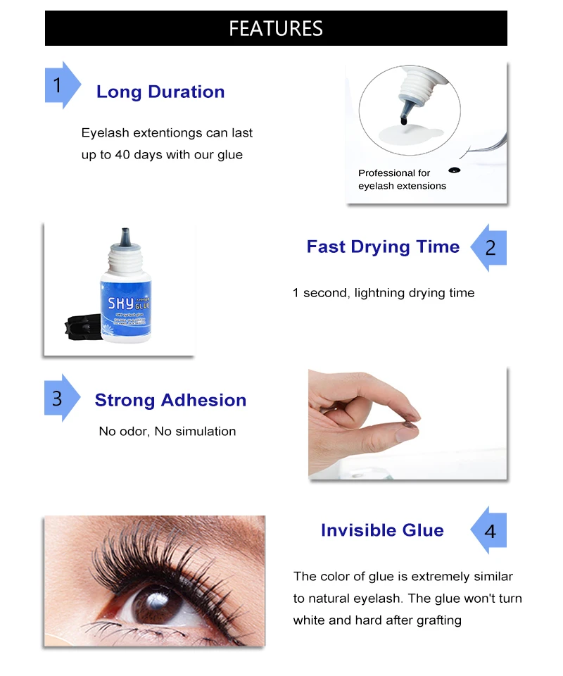 Free Shipping 1 bottle 1-2s Dry Time Most Powerful Fastest Korea Sky Glue S+ for Eyelash Extensions MSDS Adhesive,5ml Black Cap
