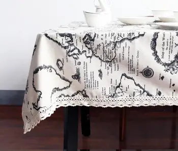 

World Map Tablecloth European Functional Table Cloth for Picnic Party Linen Cotton Tablecloths Rectangular 9 Sizes Table Cover