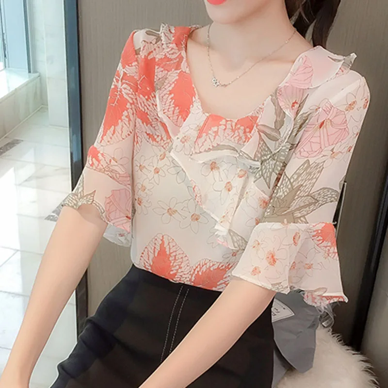 Women Lovely Summer Chiffon Blouses Shirts Lady Casual