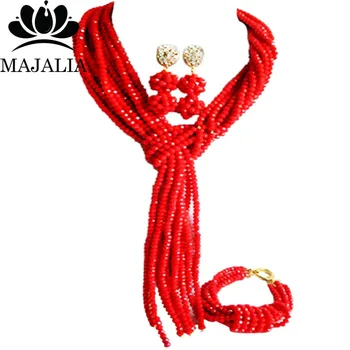 

Majalia Classic Nigerian Wedding African Jewelery Set Opaque red Crystal Necklace Bride Jewelry Set Free Shipping 8JU08