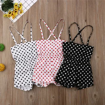 

2019 Adorable Newborn Baby Girls Striped Dot Print Rompers Sleeveless Backless Jumpsuit Holiday Summer Children Girls Outfits