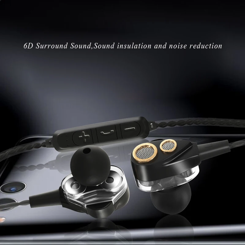 Двойной динамический 6D объемный звук Bluetooth наушники с TF картой воспроизведения стерео Бас Спорт Беспроводные наушники для мобильного телефона