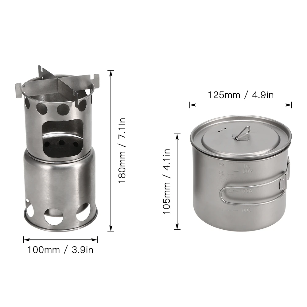Напольная титановая походная дровяная горелка складывающаяся альпинистская печь набор посуды для кемпинга 1100 мл кружка(опционально