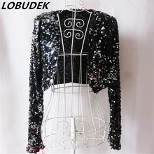 Последние Джаз Танцевальный костюм s DS воротник Танцевальный костюм песня певица танцор потрясающий с блестками куртка Женский сексуальный костюм певица