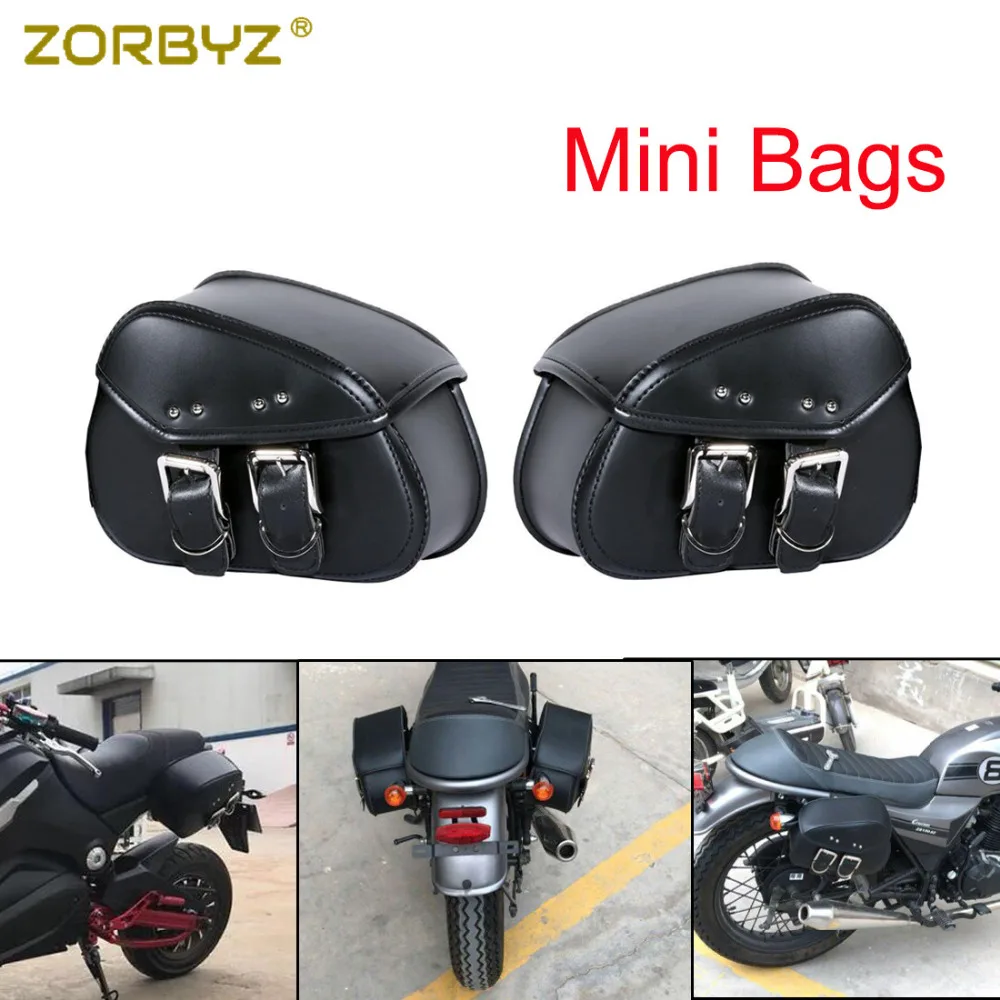 ZORBYZ Mini Motorcycle Black PU Leather Durable Saddlebags Saddle Side