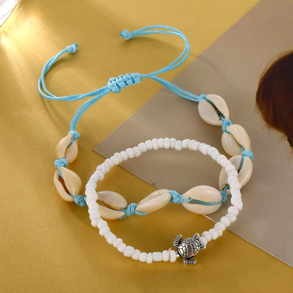 Ocean Beach Anklet Bohemian Retro Turtle Beaded Handmade Anklet Bracelet Leg Jewelry Gift silver anklet bracelet bead bracelet beads anklet fashion accessories