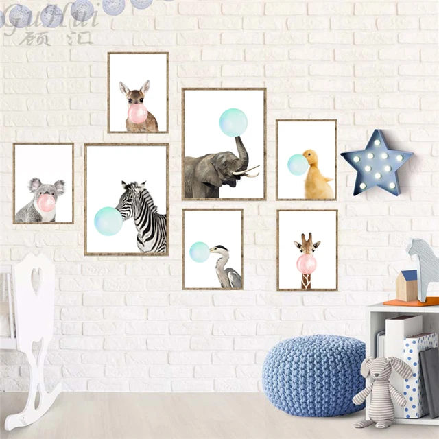Nordic Pink Green Bubble Gum Giraffe Horse Balloon Animal Canvas Nordic Pink Green Bubble Gum Giraffe Horse Balloon Animal Canvas Painting Poster And Print Nursery Decor