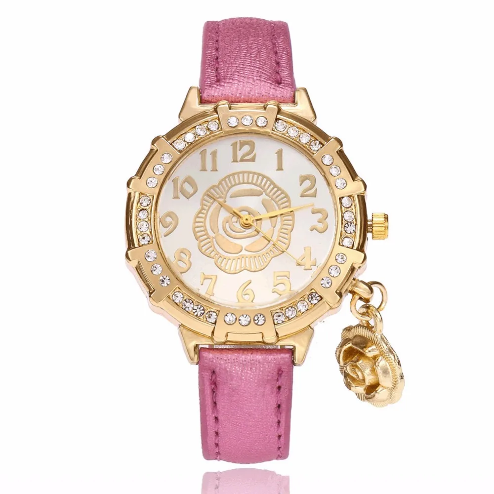 

XG262 Women Watches Fashion Causal Ladies Bracelet Watches Luxury Quartz Wristwatch Women Relogio Feminino Rose Flower Pendant