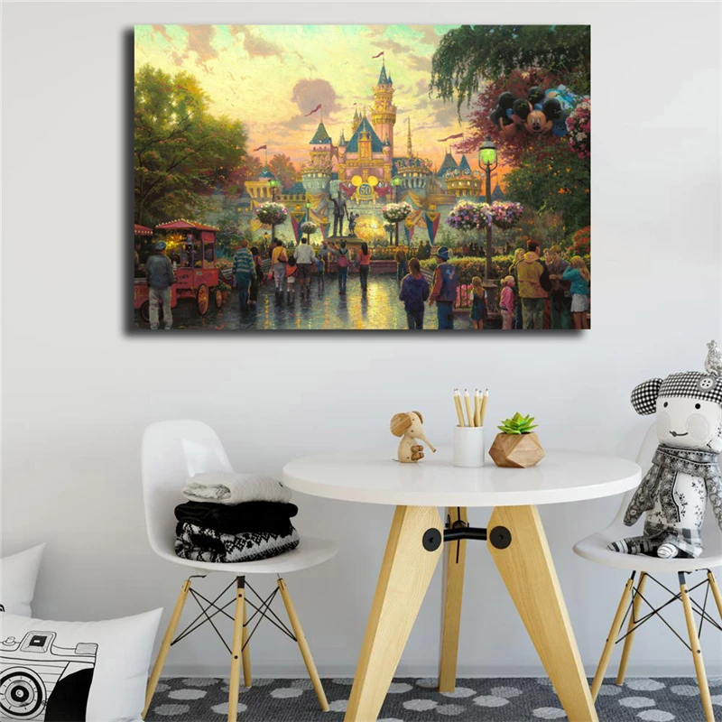 

Thomas Kinkade 50TH Anniversary Mickey And Minnie Sweetheart HD Art Canvas Poster Painting Wall Picture Print Home Bedroom Decor