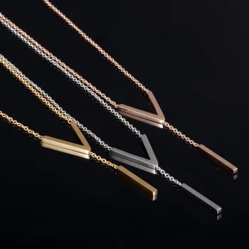

Fashion Jewelry Stainless Steel Silver Color/Gold/Rose Gold "V"&"I" Design Mens Womens Simple Pendant Necklace With Cross Chain