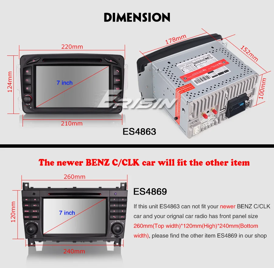 Clearance Erisin ES4863C 7" Car DVD Player GPS Android 8.1 DAB+ 4G Wifi TPMS DVR for Mercedes Benz Viano Vito W203 21