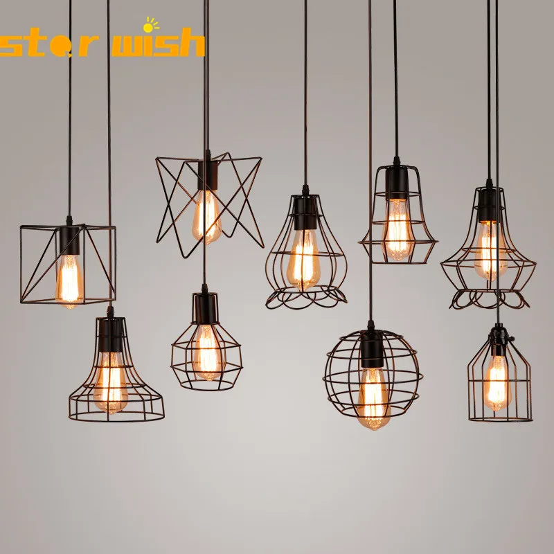 

star wish Loft iron pendant lamp restaurant retro industrial wind clothing store creative bar birdcage hanging light