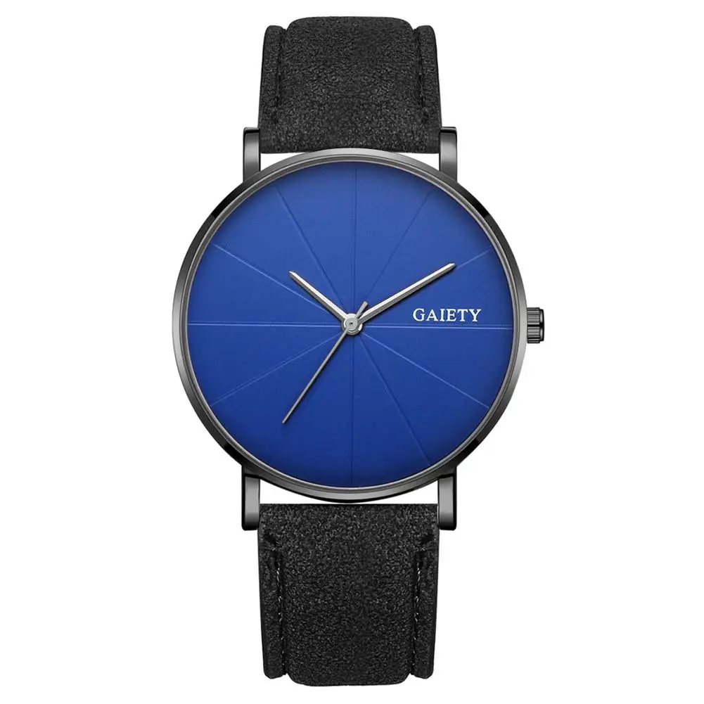 

Simple No Number Analog Big Round Dial Faux Leather Band Quartz Wrist Watch