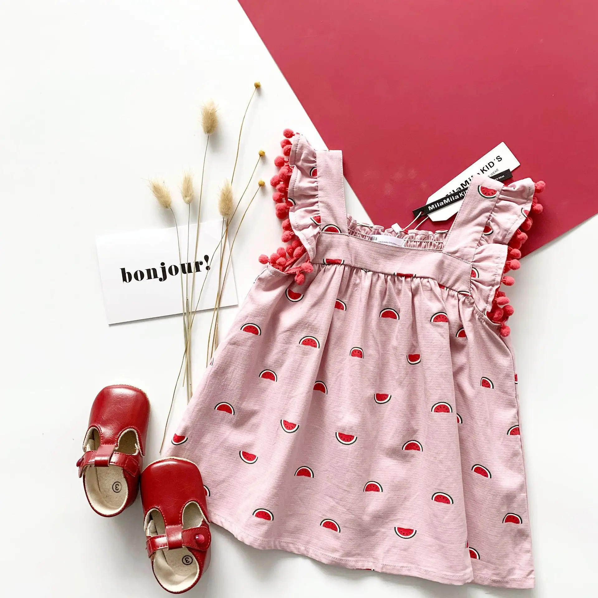 

summer baby pink dress sleeveless watermelon pattern cute baby summer dresses boutique kids clothes