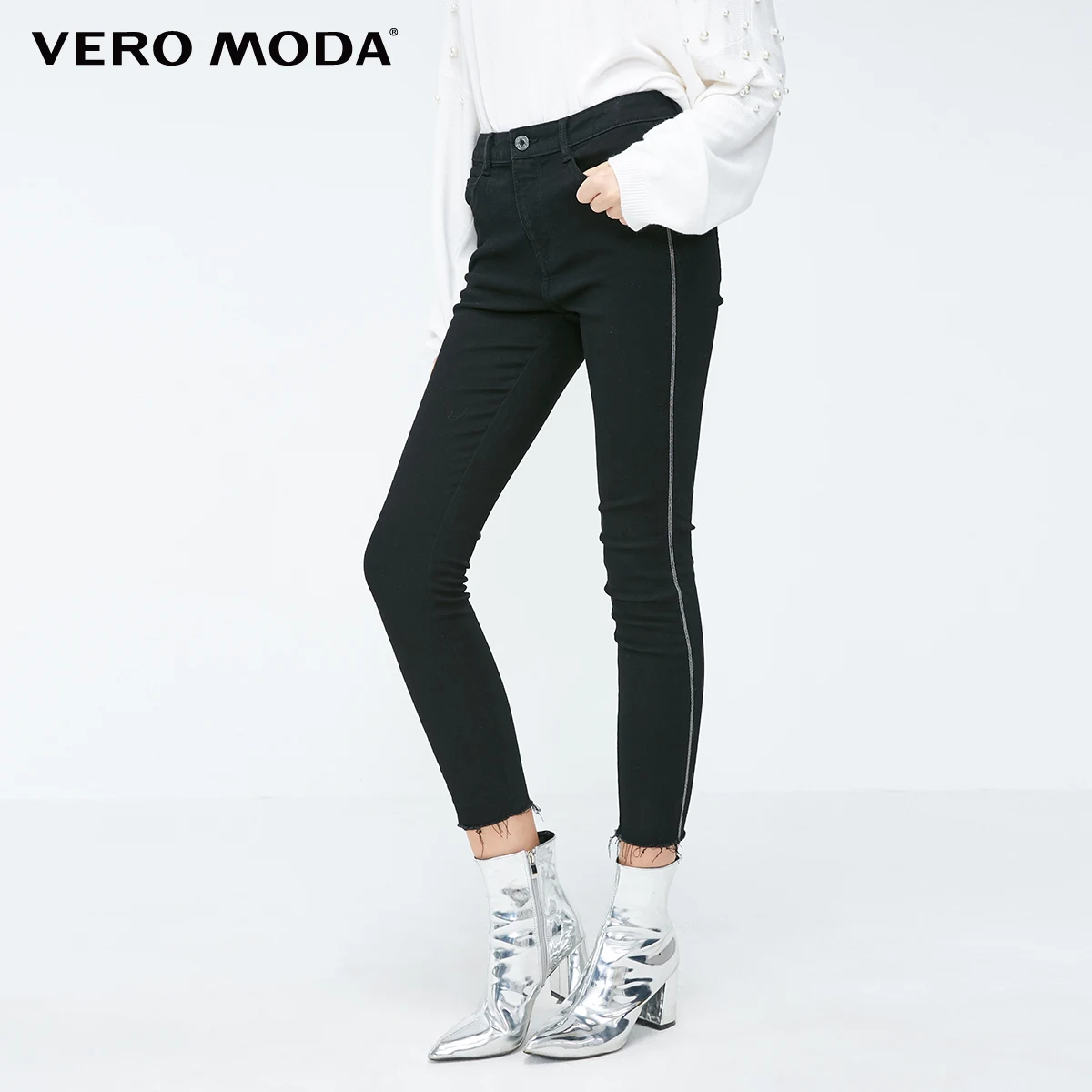 Vero Moda боковой шов металлической цепочкой Slim Fit слегка стрейч джинсы джинсовые брюки женские | 318349517 - Цвет: Black denim