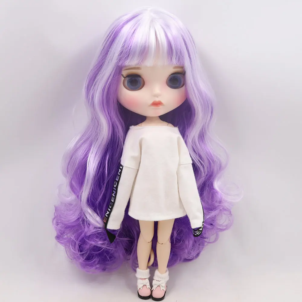 Ледяной обнаженный Blyth Кукла № 280BL136/7216 белый микс фиолетовые волосы резные губы матовые индивидуальные лица соединение тела 1/6 bjd - Цвет: a set like pic