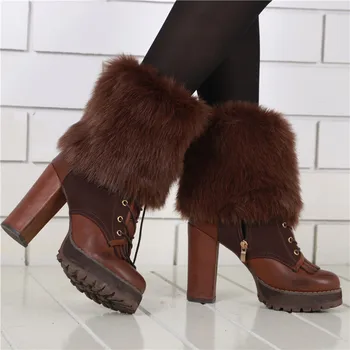 

2017 faux fur boots set women's all-match fox fur booties thermal leg cover