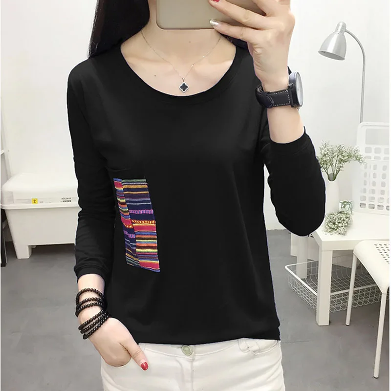 Poleras де Mujer Blusas Лоскутная футболка с длинным рукавом Для женщин 2018 Новый s