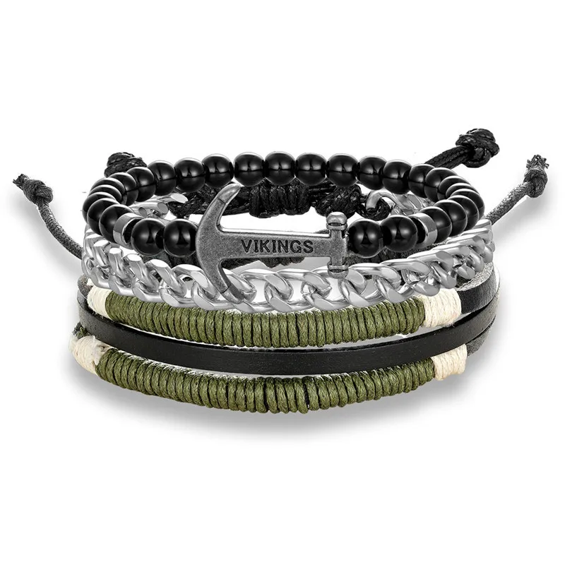 MKENDN новые модные кожаные браслеты с бисером и браслеты для плетения 3/4 шт 1 комплект многослойный браслет винтажный браслет ручной работы для мужчин - Окраска металла: C30