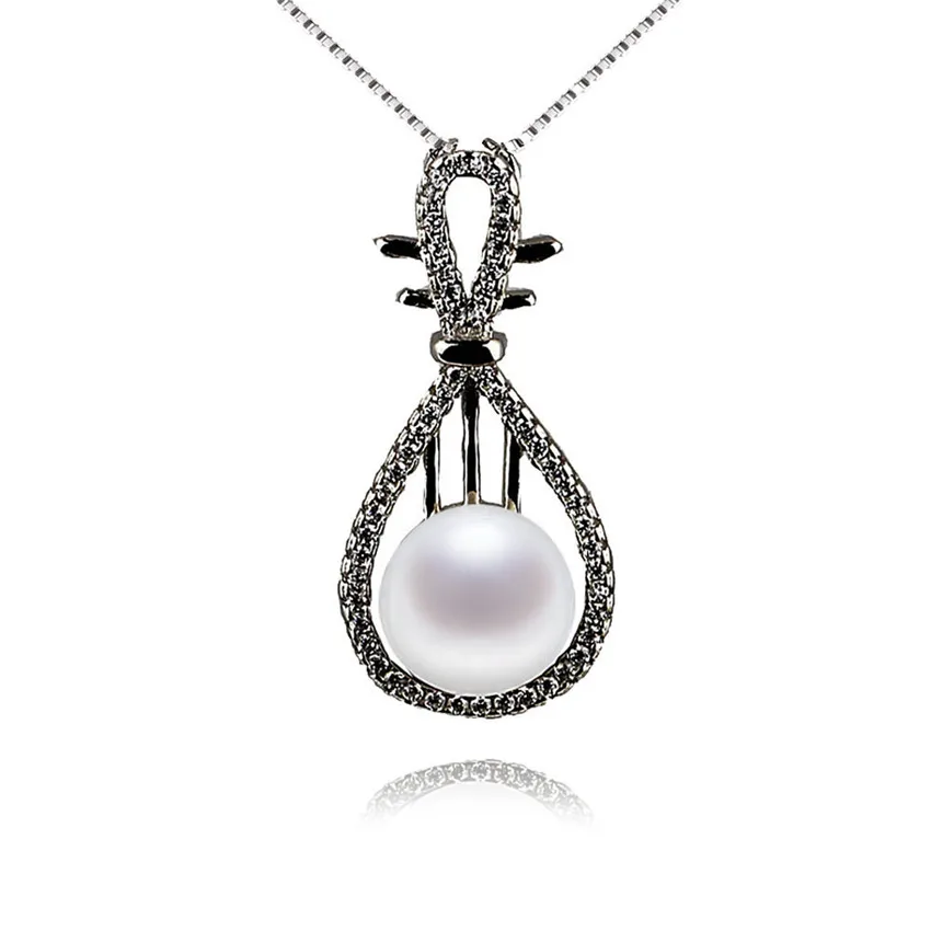 

SNH 9mm new button lovely guitar design 925 sterling silver genuine freshwater pearl pendant necklace AAA natural pearl jewelry