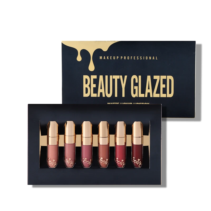 

BEAUTY GLAZED Matte Liquid Lipstick Lip Gloss 6pc/set Professional Lips Makeup Lipstick Lip kit Long Lasting Lipgloss Maquiagem
