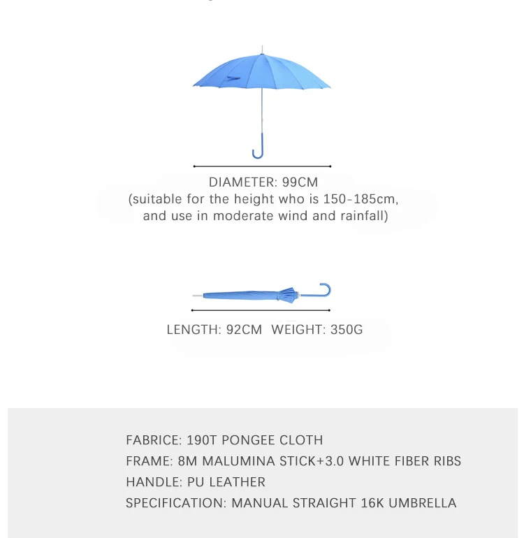 TIOHOH, новинка, небесно-голубой зонтик, для дождя, для женщин и мужчин, 16 K, ветрозащитный, длинная ручка, зонты, алюминиевая палочка, 190 T, тефлоновый, водонепроницаемый, Paraguas